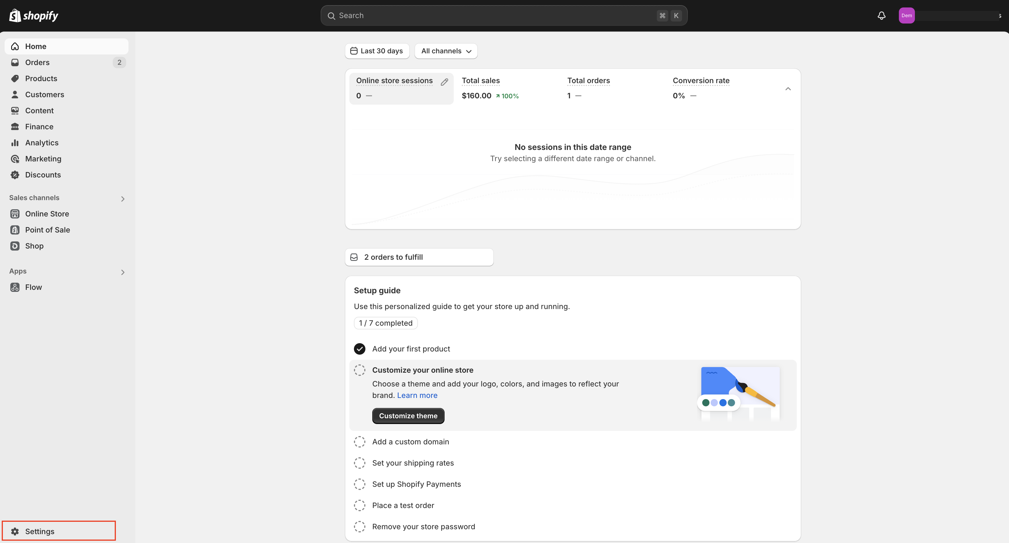 Shopify Admin Dashboard