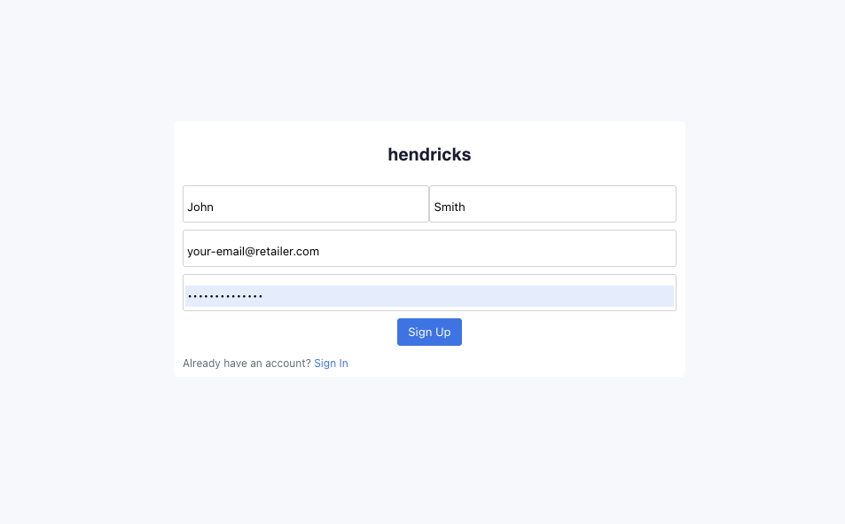 Hendricks Sign Up Page