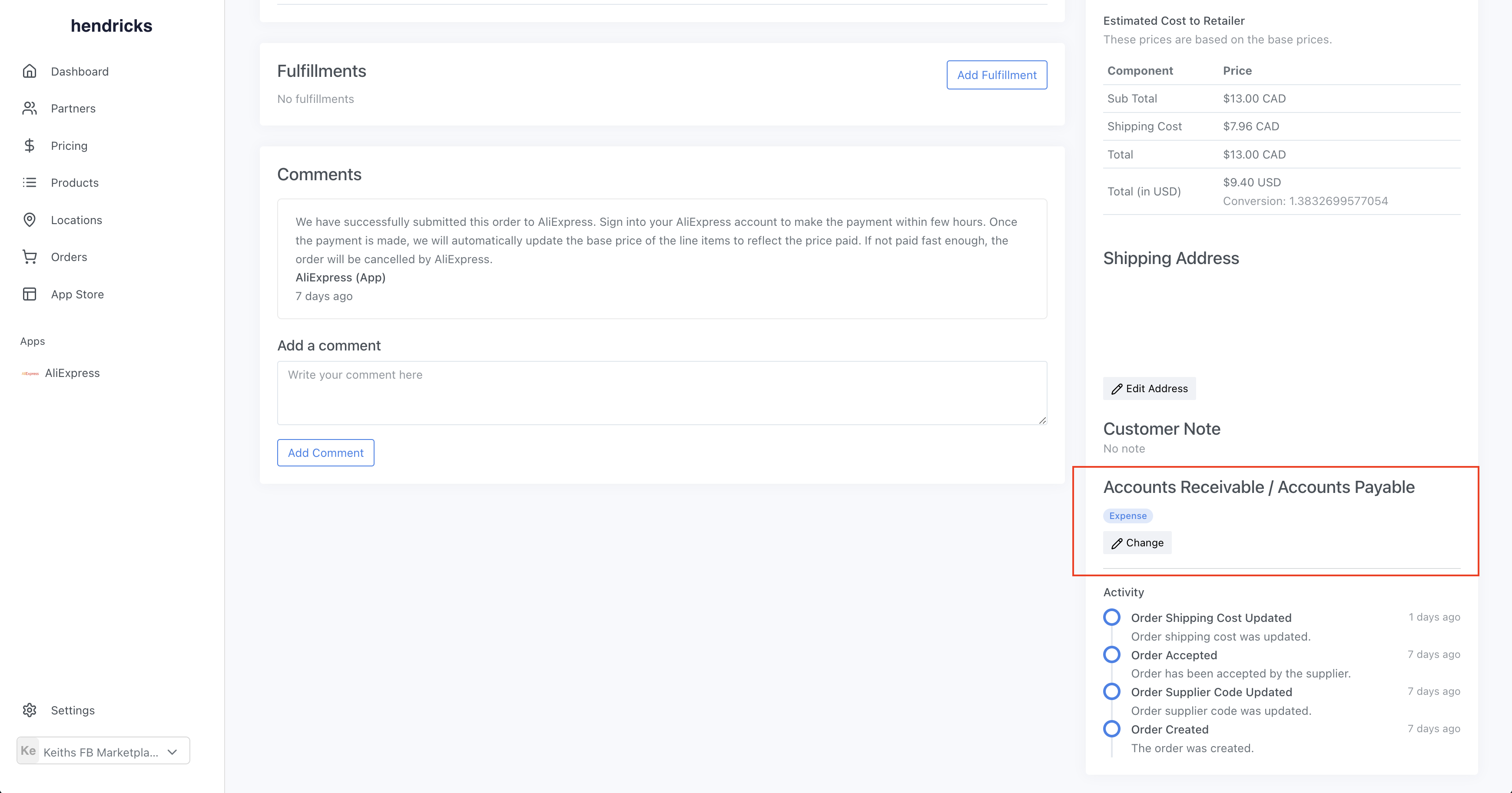 Orders page